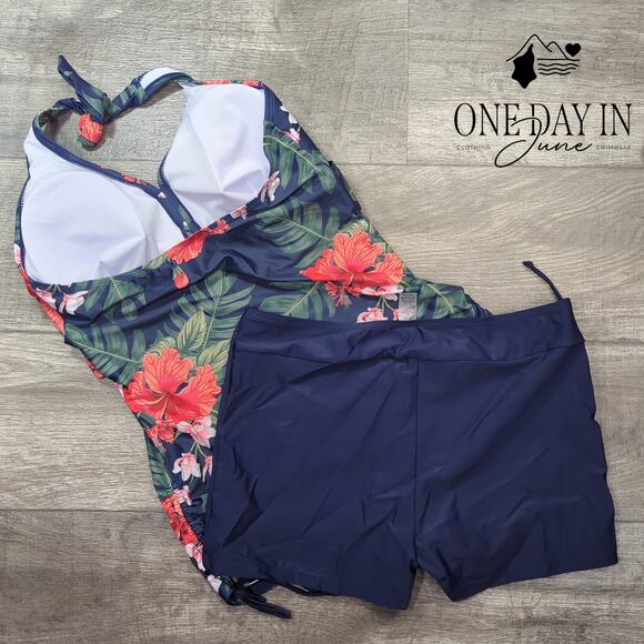 CharmLeaks Tropical Halter Boy Short Tankini Swimsuit Size L - Picture 4 of 4